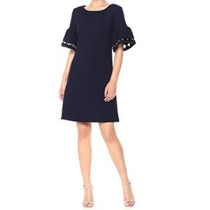 Ivanka Trump Knit Bell Sleeve Pearl Trim Dress